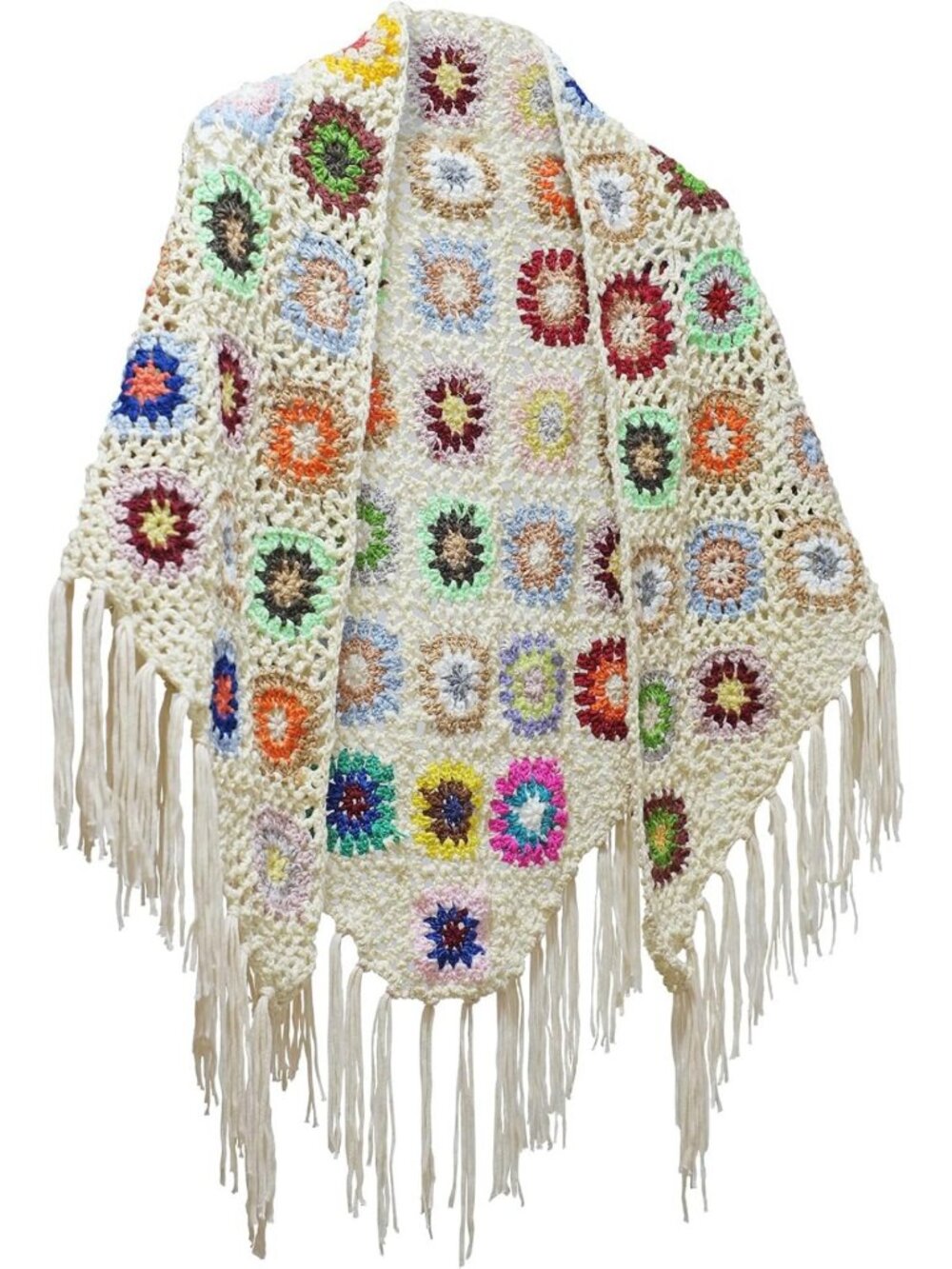 Boho Chic Handmade Crochet Poncho Cape with Tassels & Fringed Shawl Wrap